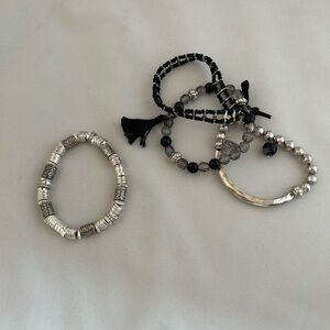 Silver & Black Stacked Bracelet Set